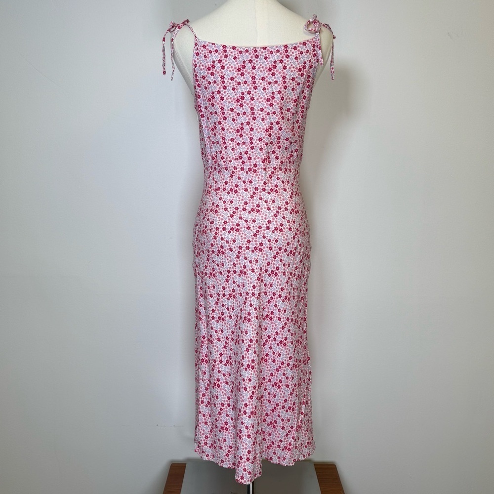 Floral Sundress Spaghetti Strap Ties Pink Purple Midi Length Womens Size Medium - Picture 5 of 10